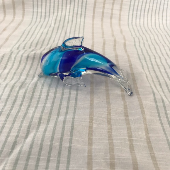 Glass Dolphin Figure Hand Blown Turquoise And Cobalt Blue Swirl Art - Picture 3 of 9